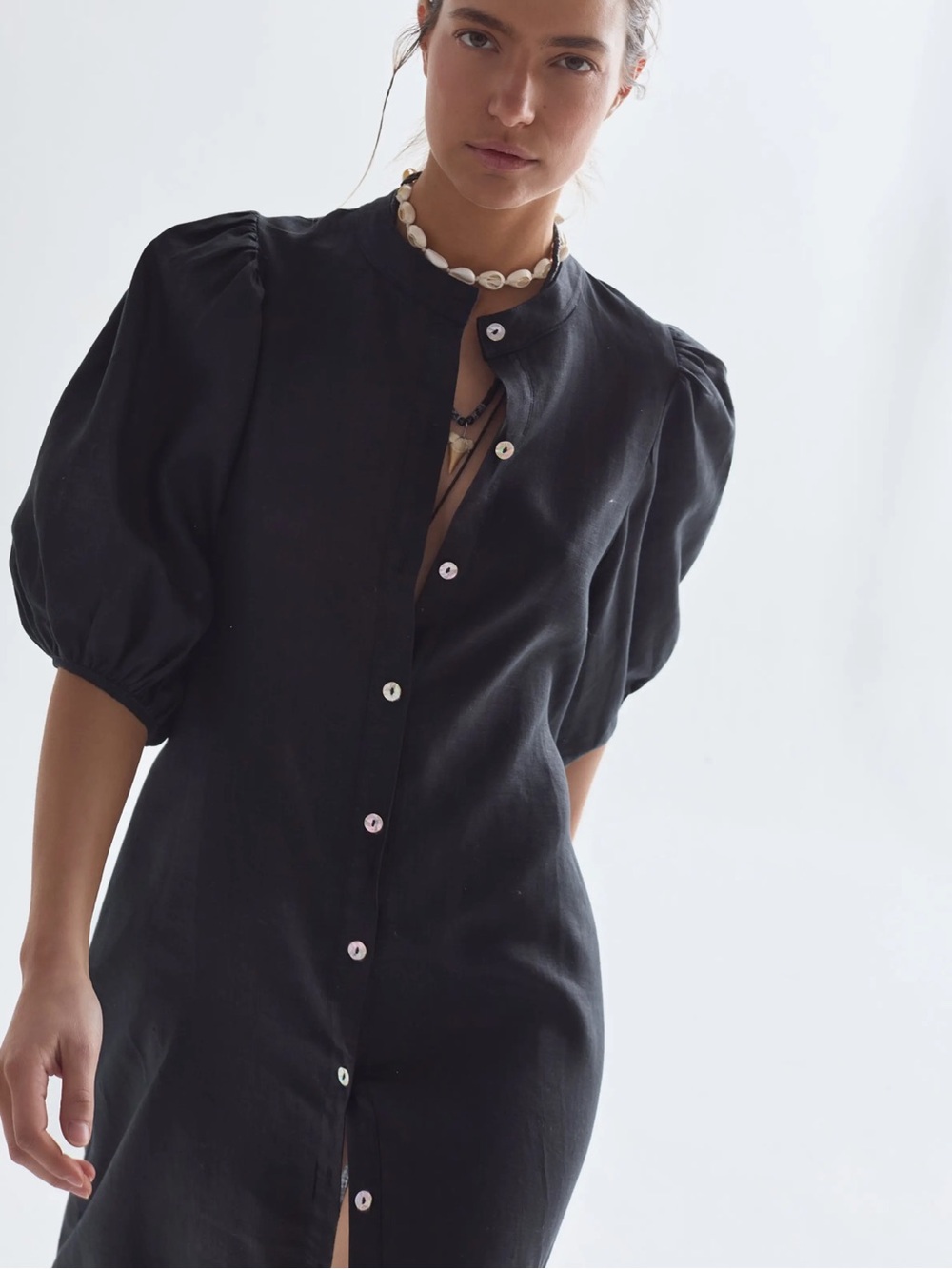 Lanhtropy Black Bubble Linen Maxi Dress in Size Small